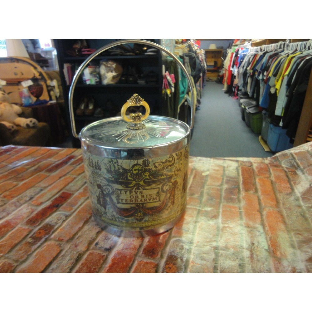 Vintage Ice Bucket TYPVS ORBIS TERRARVM Map of World Made in Japan bar man cave